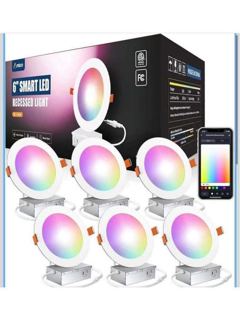 Amico 6 Pack Smart LED Recessed Lighting - WiFi Color Changing - New in Box